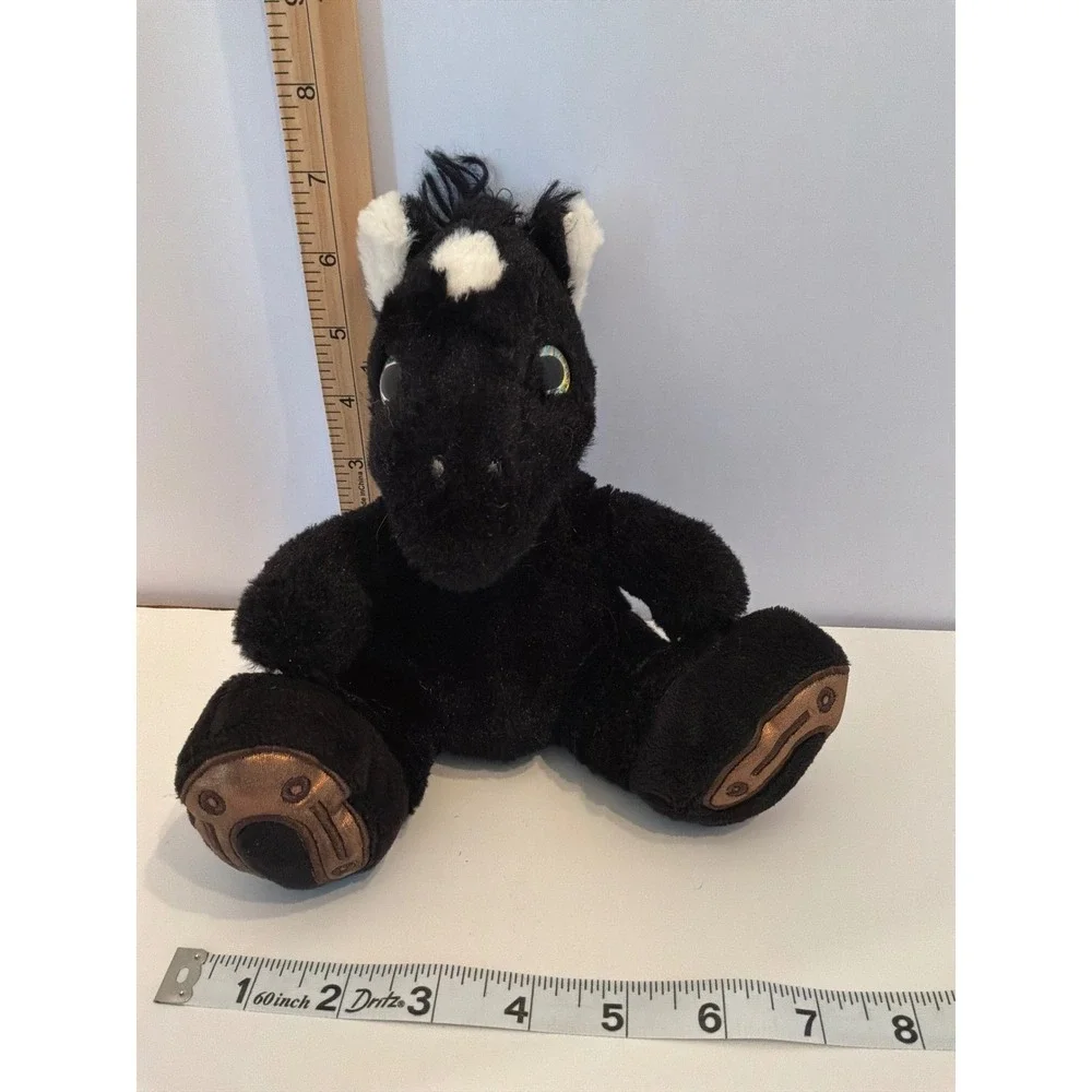 RBI Black Horse Plush Stuffed Animal White Spot Glitter Eyes 7.5 Inch‎